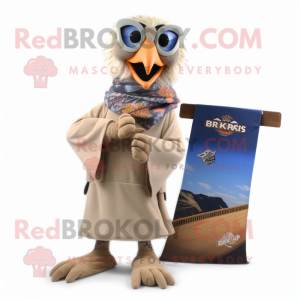 Beige Vulture mascot costume character dressed with a Board Shorts and Scarf clips