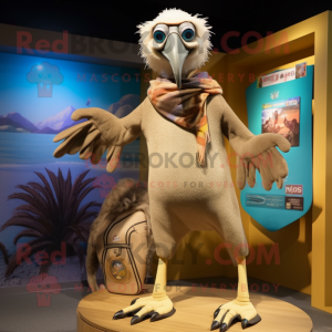 Beige Vulture mascot costume character dressed with a Board Shorts and Scarf clips