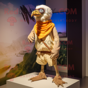 Beige Vulture mascot costume character dressed with a Board Shorts and Scarf clips