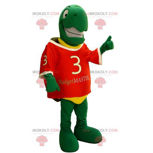 Mascote tartaruga verde e amarela muito sorridente -
