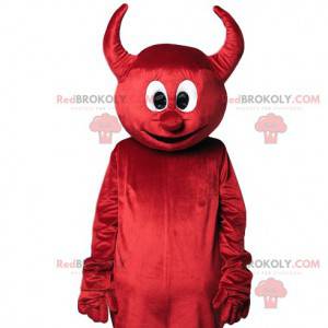 Grappige rode duivel mascotte met zijn gele drietand -