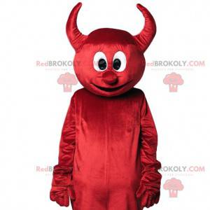 Mascotte de diablotin rouge rigolo avec son trident jaune -