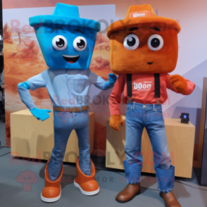 Rust Candy Box mascot costume character dressed with a Boyfriend Jeans and Belts