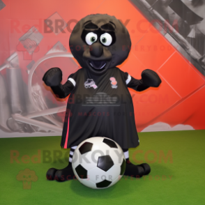 Black Soccer Ball mascot costume character dressed with a Wrap Skirt and Foot pads