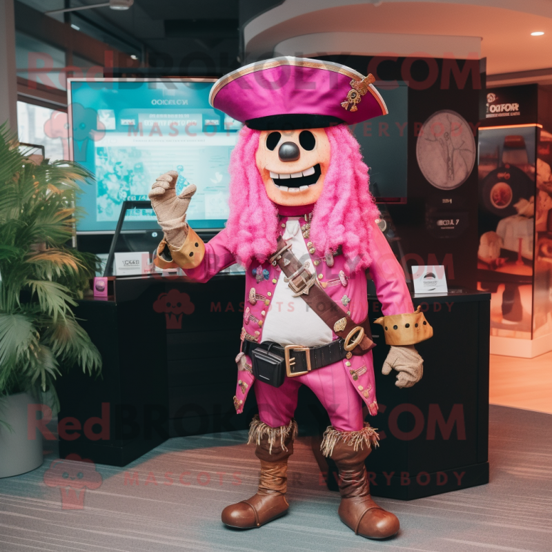 Pink Pirate mascot costume character dressed with a Dress Shirt and Keychains