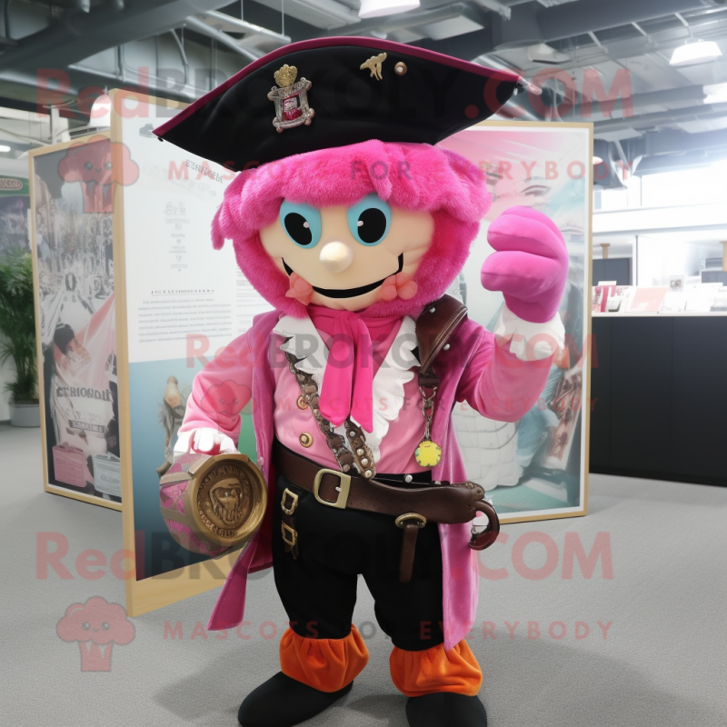 Pink Pirate mascot costume character dressed with a Dress Shirt and Keychains Pink Pirate mascot costume character dressed with a Dress Shirt and Keychains