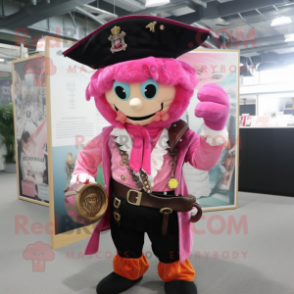 Pink Pirate mascot costume character dressed with a Dress Shirt and Keychains