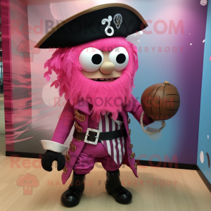 Pink Pirate mascot costume character dressed with a Dress Shirt and Keychains