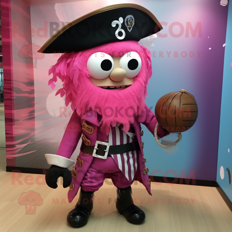 Pink Pirate mascot costume character dressed with a Dress Shirt and Keychains