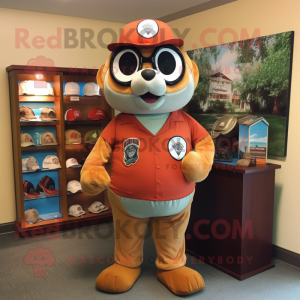 Rust Seal mascot costume character dressed with a Baseball Tee and Messenger bags