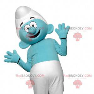 Blå smurfmaskot med sin vita keps - Redbrokoly.com
