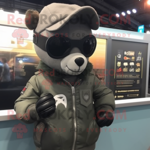 Gray Special Air Service mascot costume character dressed with a Bomber Jacket and Sunglasses