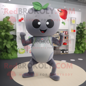 Gray Strawberry mascot costume character dressed with a Yoga Pants and Belts