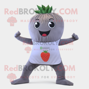 Gray Strawberry mascot costume character dressed with a Yoga Pants and Belts