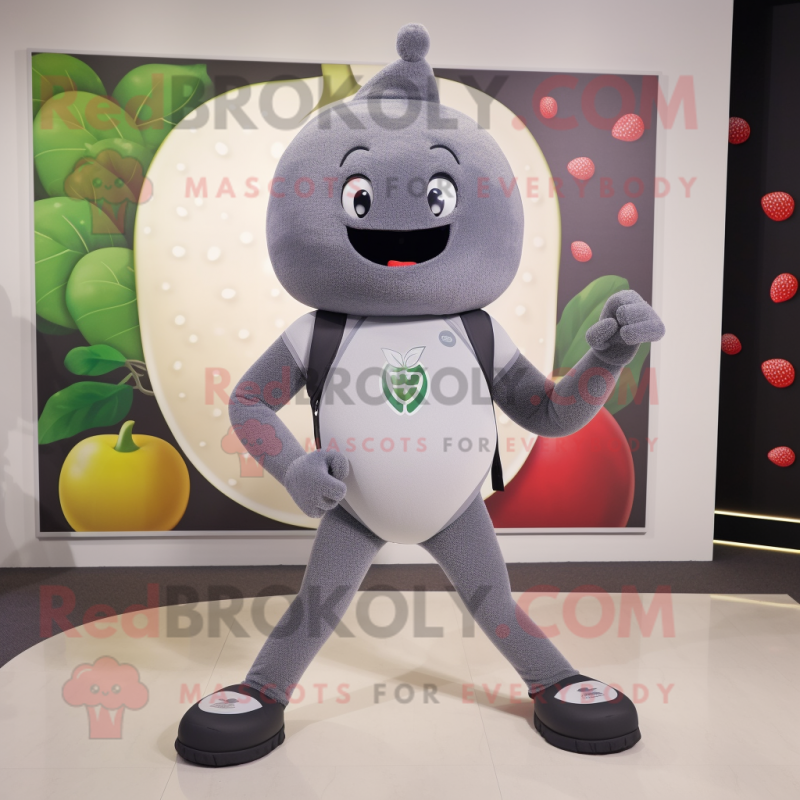 Gray Strawberry mascot costume character dressed with a Yoga Pants and Belts