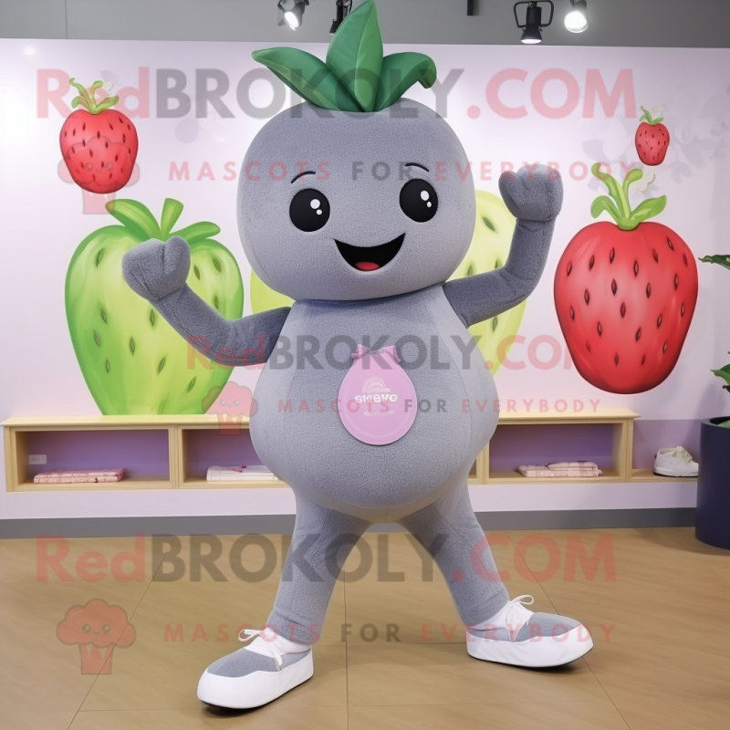Gray Strawberry mascot costume character dressed with a Yoga Pants and Belts Gray Strawberry mascot costume character dressed with a Yoga Pants and Belts