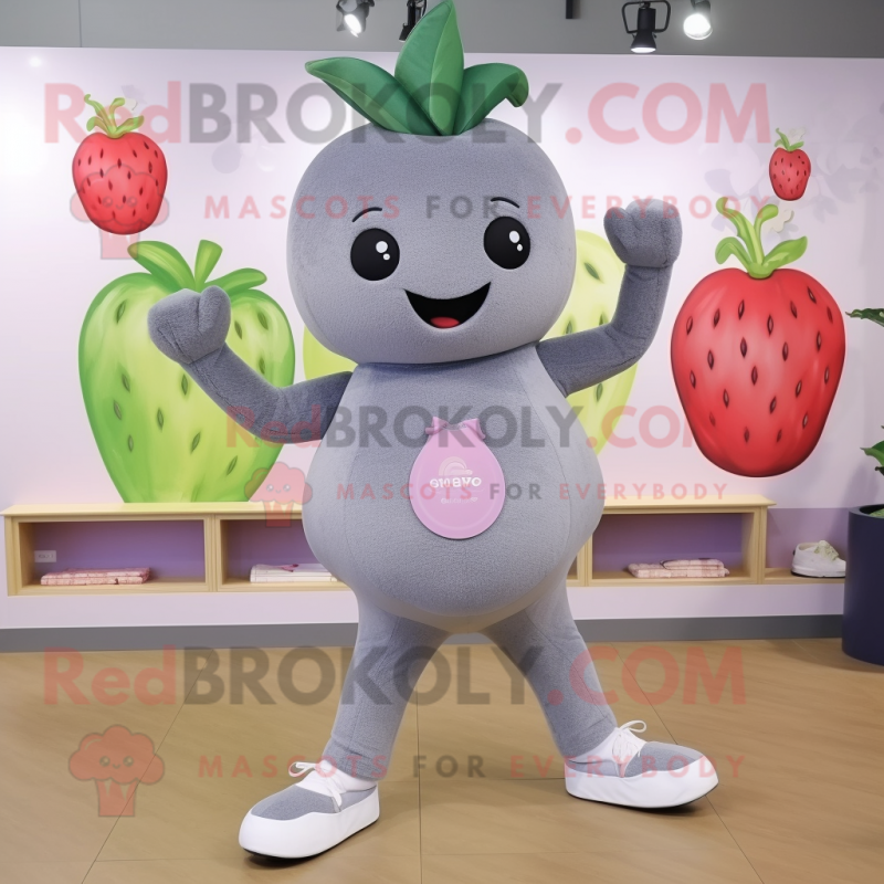 Gray Strawberry mascot costume character dressed with a Yoga Pants and Belts