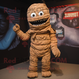 Rust Mummy mascot costume character dressed with a Overalls and Foot pads