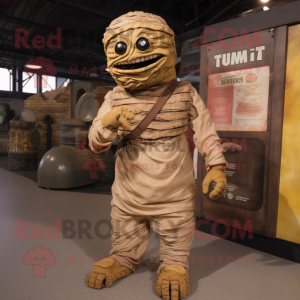 Rust Mummy mascot costume character dressed with a Overalls and Foot pads