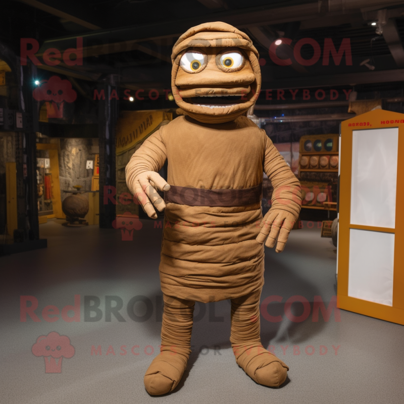 Rust Mummy mascot costume character dressed with a Overalls and Foot pads