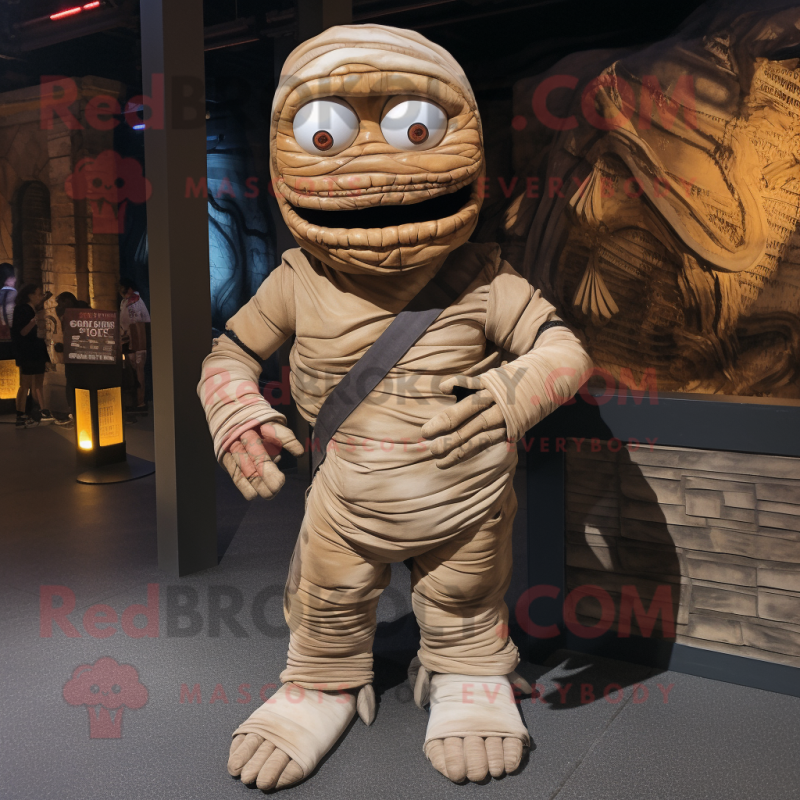 Rust Mummy mascot costume character dressed with a Overalls and Foot pads