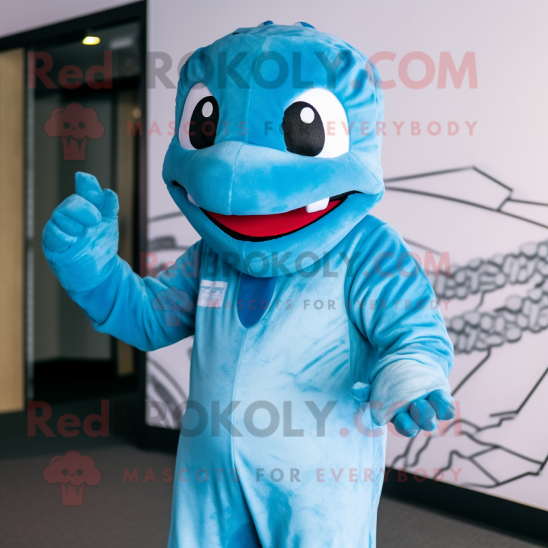 Himmelblå Python maskot drakt figur kledd med en jumpsuit og pannebånd - Python-maskoter - REDBROKO_116036 - RedBrokoly.com