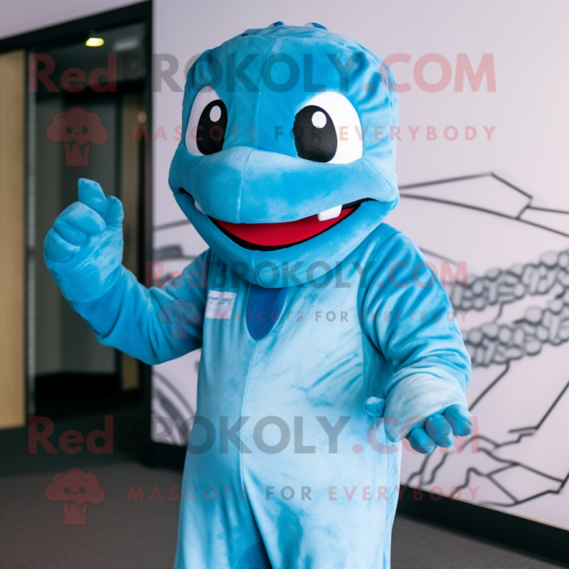 Sky Blue Python mascot costume character dressed with a Jumpsuit and Headbands