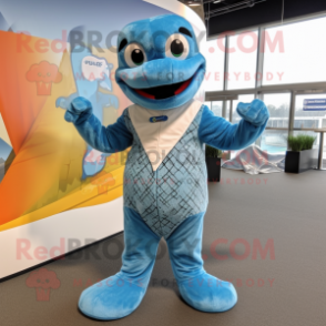 Sky Blue Python mascot costume character dressed with a Jumpsuit and Headbands