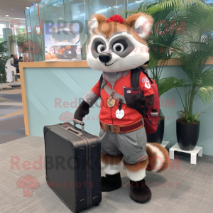 Gray Red Panda mascot costume character dressed with a Rash Guard and Briefcases