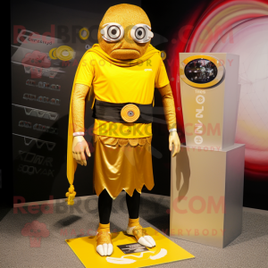 Gold Cyclops maskot kostume...