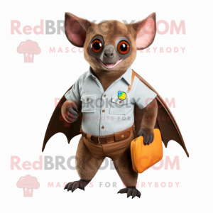 Rust Fruit Bat mascot costume character dressed with a Button-Up Shirt and Wallets