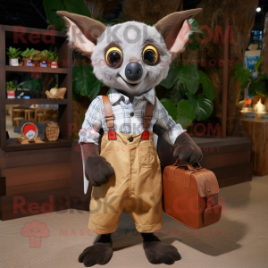 Rust Fruit Bat mascot costume character dressed with a Button-Up Shirt and Wallets