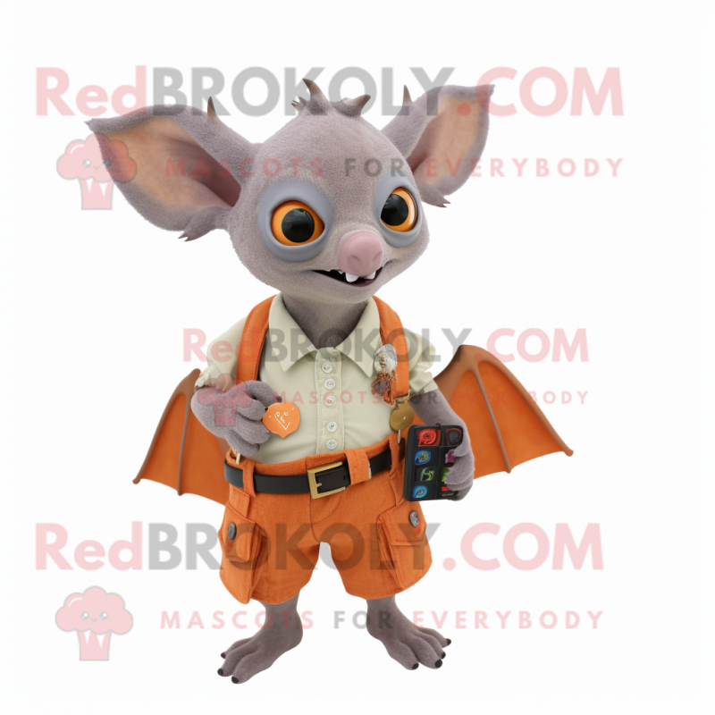 Rust Fruit Bat mascot costume character dressed with a Button-Up Shirt and Wallets