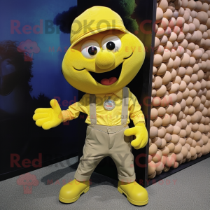 Yellow Meatballs mascot costume character dressed with a Cargo Shorts and Pocket squares