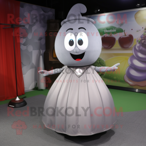 Gray Pear mascot costume character dressed with a Circle Skirt and Belts