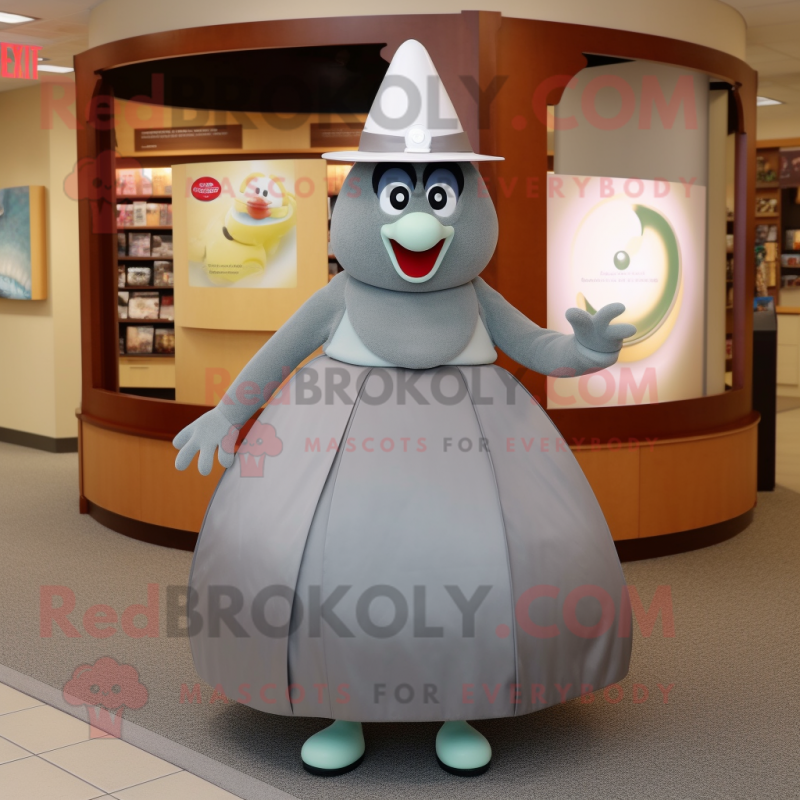 Gray Pear mascot costume character dressed with a Circle Skirt and Belts