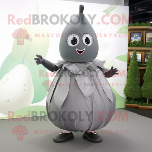 Gray Pear mascot costume character dressed with a Circle Skirt and Belts