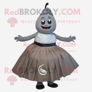 Gray Pear mascot costume character dressed with a Circle Skirt and Belts