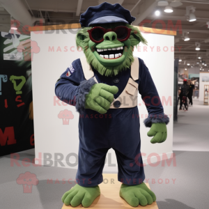 Navy Frankenstein'S Monster mascot costume character dressed with a Corduroy Pants and Eyeglasses