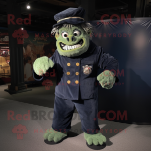 Navy Frankenstein'S Monster mascot costume character dressed with a Corduroy Pants and Eyeglasses