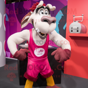 Magenta Boer Goat mascot costume character dressed with a Tank Top and Cufflinks
