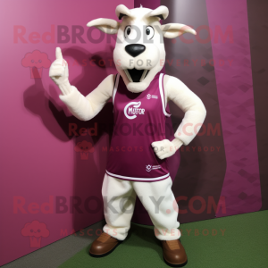 Magenta Boer Goat mascot costume character dressed with a Tank Top and Cufflinks
