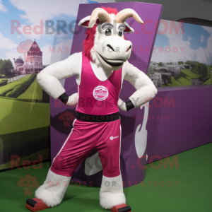 Magenta Boer Goat mascot costume character dressed with a Tank Top and Cufflinks