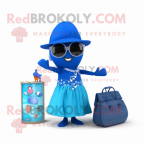 Blue Pendant mascot costume character dressed with a Bikini and Wallets