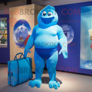 Blue Pendant mascot costume character dressed with a Bikini and Wallets