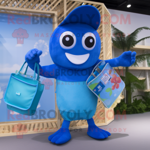 Blue Pendant mascot costume character dressed with a Bikini and Wallets