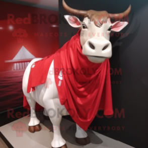 Red Zebu mascot costume character dressed with a Poplin Shirt and Scarves