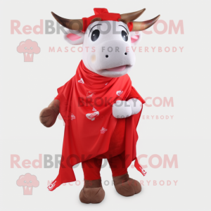 Red Zebu mascot costume character dressed with a Poplin Shirt and Scarves
