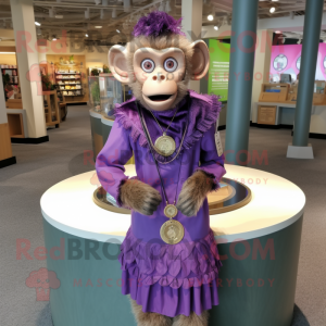 Purple Capuchin Monkey mascot costume character dressed with a Skirt and Necklaces
