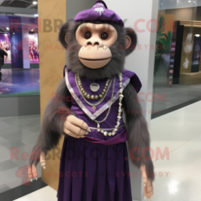 Purple Capuchin Monkey mascot costume character dressed with a Skirt and Necklaces